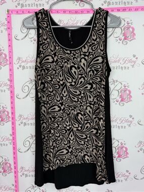 EDISTA tank Sleeveless Black Tank Top with Beige Paisley Print